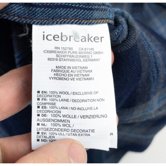 Icebreaker Merino Wool Flannel Shirt Men's Small Blue Navy Plaid Outdoor - Picture 8 of 14